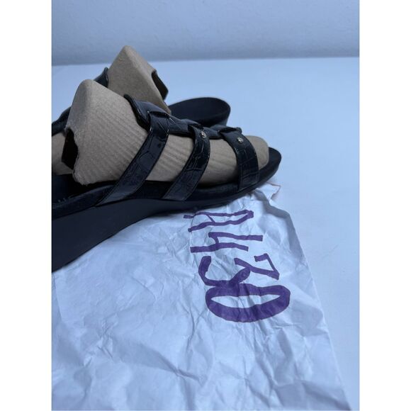 Vionic Radia Black Patent Croco Wedge Sandals Size 8 US Adjustable 3 Strap Gold - Picture 11 of 11